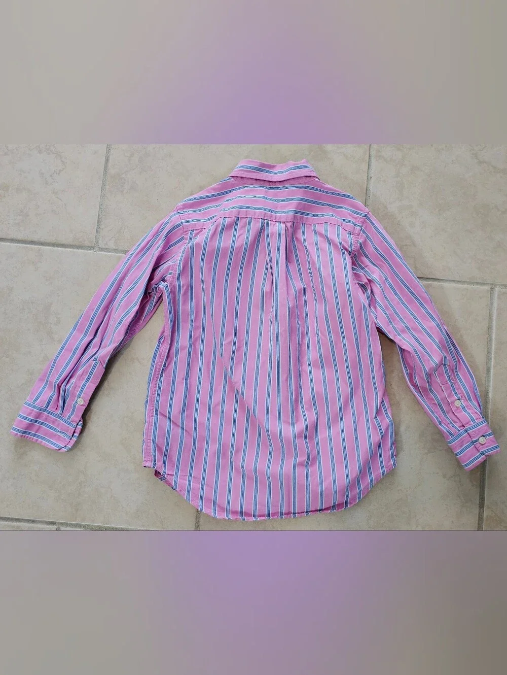 Ralph Lauren Boys Pink Navy Blue Striped Long-Sleeve Cotton Oxford Shirt Size 6